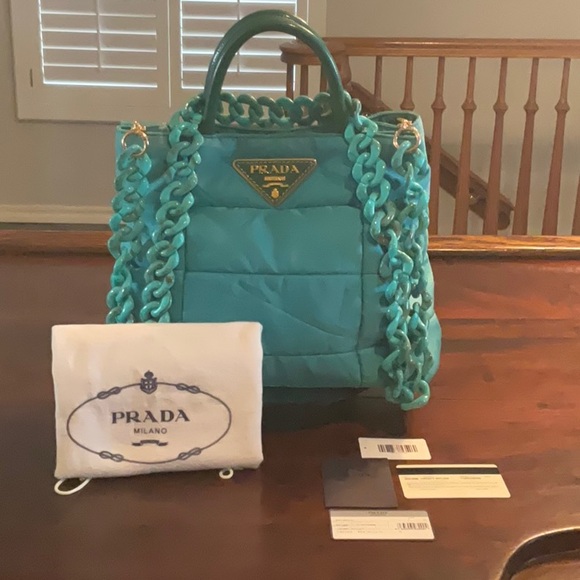 PRADA Quilted Handbag Turquoise Two-Way - Picture 13 of 15